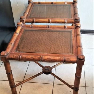 Lot #45  Pair of Vintage Faux Rattan Lamp Tables