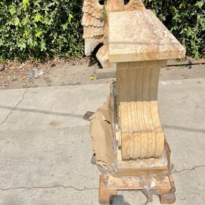 LOT 112  PAIR OF  RECONSTITUTED MARBLE LIKE STONE PEDESTALS GLASS TOP DINING TABLE