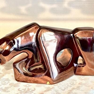 LOT 114   MODERNIST COPPER CLAD JAGUAR METAL SCULPTURE AS IS
