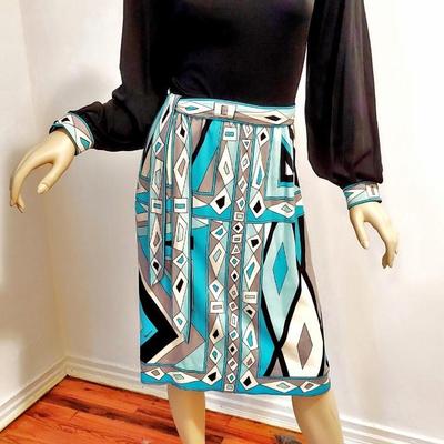 Paganne 1960's signed dress w/Sash Belt Aztek Print