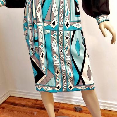 Paganne 1960's signed dress w/Sash Belt Aztek Print