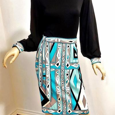Paganne 1960's signed dress w/Sash Belt Aztek Print