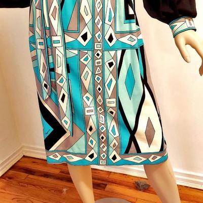 Paganne 1960's signed dress w/Sash Belt Aztek Print