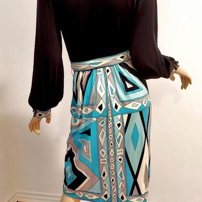 Paganne 1960's signed dress w/Sash Belt Aztek Print