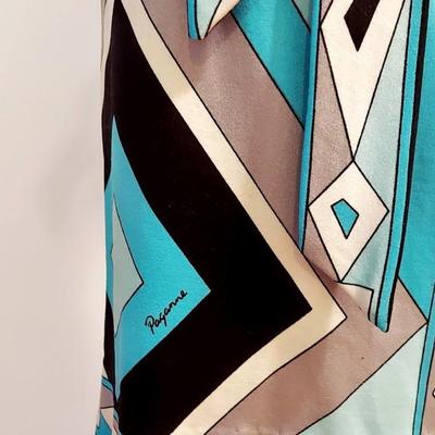 Paganne 1960's signed dress w/Sash Belt Aztek Print