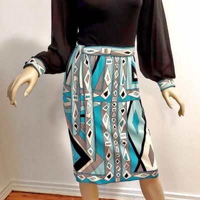 Paganne 1960's signed dress w/Sash Belt Aztek Print
