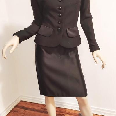 Yves Saint Laurent TuxedoSkirt Suit Satin & Wool  France Size-42