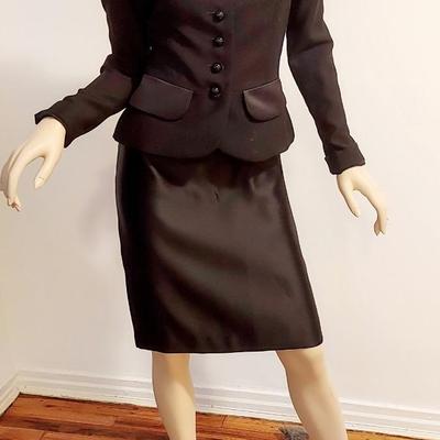 Yves Saint Laurent TuxedoSkirt Suit Satin & Wool  France Size-42