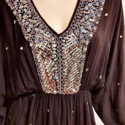 Boho Chic Silver embroidered Kaftan Maxi Dress
