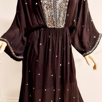 Boho Chic Silver embroidered Kaftan Maxi Dress