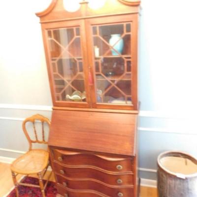 Vintage Drop Front Secretary Hutch with Serpentine Drawers