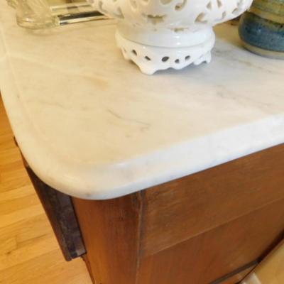 Vintage Walnut Finish Chest for Drawers with Marble Slab Top