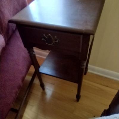 Vintage Side Table with Drawer and Stretcher Shelf