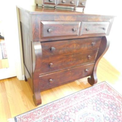 Antique Solid Wood Mahogany Empire 2 over 3 Chest of Drawers