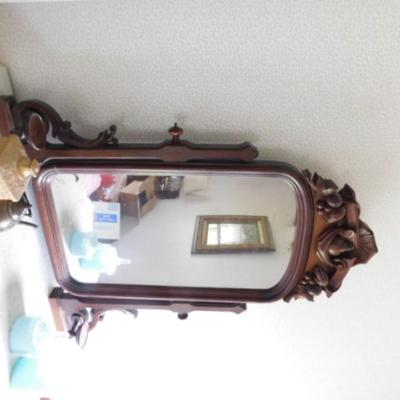 Gorgeous Antique Solid Wood Finish Dresser and Mirror with Marble Top