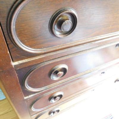 Gorgeous Antique Solid Wood Finish Dresser and Mirror with Marble Top