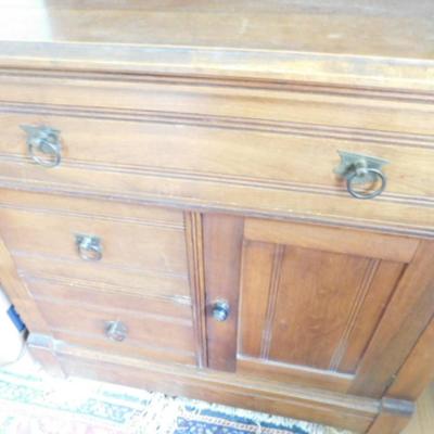 Antique Eastlake Solid Wood Washstand Cabinet
