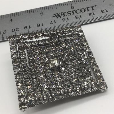 Vintage Stunning Sparkling Large Square Pronged In Rhinestone Brooch