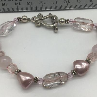 Silver 925 Pink Glass Bracelet. Tested