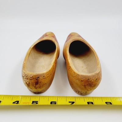 VINTAGE HAND CARVED WOODEN CLOGS W/ NORWEGIAN FLAGS
