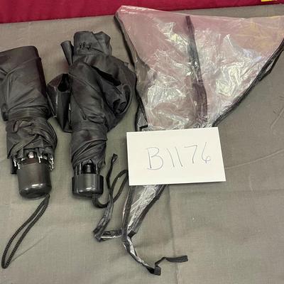 Umbrellas and rain bonnet