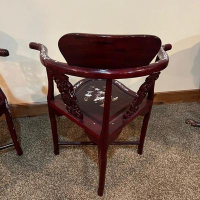 Pair of Vintage Asian Mother of Pearl Inlaid Corner Chairs Rosewood