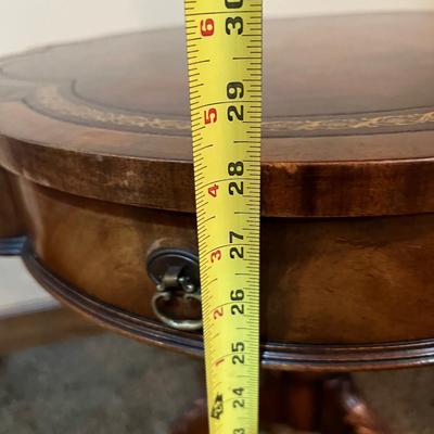 Chippendale Leather Top Drum Table, Scalloped