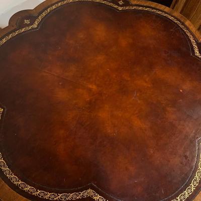 Chippendale Leather Top Drum Table, Scalloped