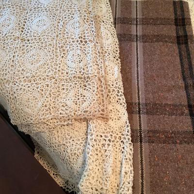 E1199 Lot of Vintage Hand Crocheted Coverlet and Throw
