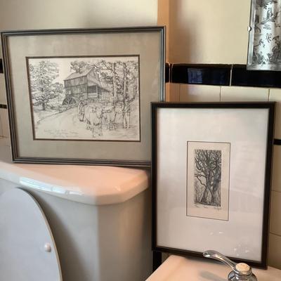 F1203 Two pieces of Art , One Engraving and One Etching