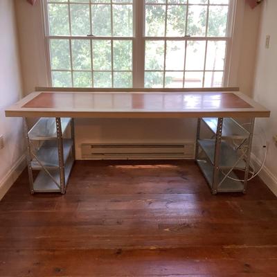 E1209 Wooden Top Work Table with Metal Shelving Base