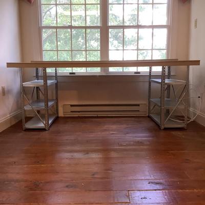 E1209 Wooden Top Work Table with Metal Shelving Base