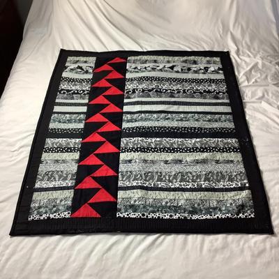 E1217 Handmade Black White and Red Quilt by Diane Miller