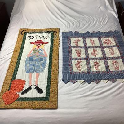 E1218 Handmade Gardening Diva & Floral Wall Quilt