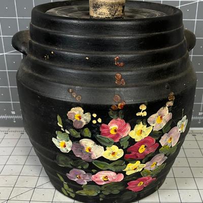 Cookie Jar , Black with Flowers 