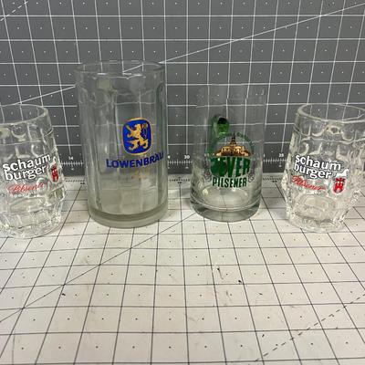 4 Mixed Lot of Glass Mugs 