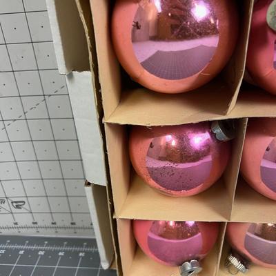 10 Extra Large PINK Glass Ornaments 