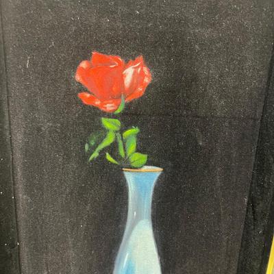 Velvet Painting of a Rose in a Vase