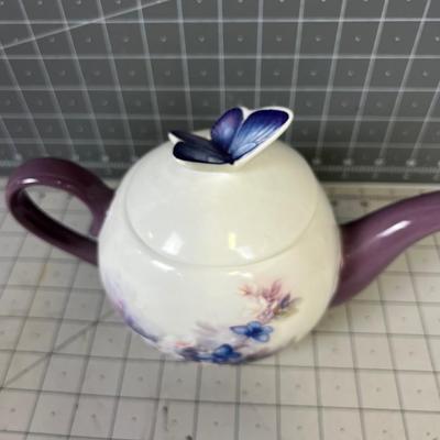 Purple Floral Butterfly Tea Pot