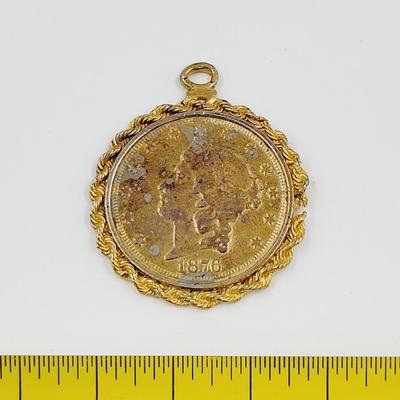 FAUX GOLD 1876 COIN PENDANT