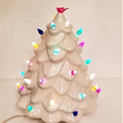 Lot #58 Vintage White Ceramic Lighted Christmas tree - complete