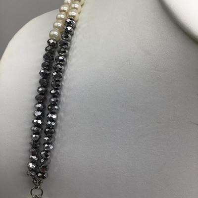 Silver Faceted Glass And Faux Pearl Necklace