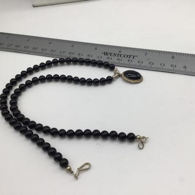 Beautiful Sterling and Onyx Pendent Black Bead Vintage Necklace