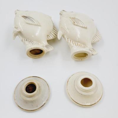 VINTAGE PEDESTAL FISH SALT & PEPPER SHAKERS