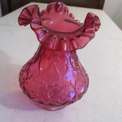 Fenton Cranberry Ruffled Glass Vase