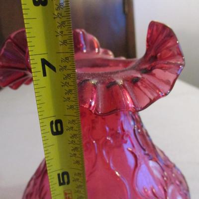 Fenton Cranberry Ruffled Glass Vase