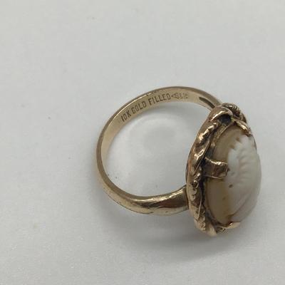 Vintage 10 K Gold Filled Cameo Ring. Marked