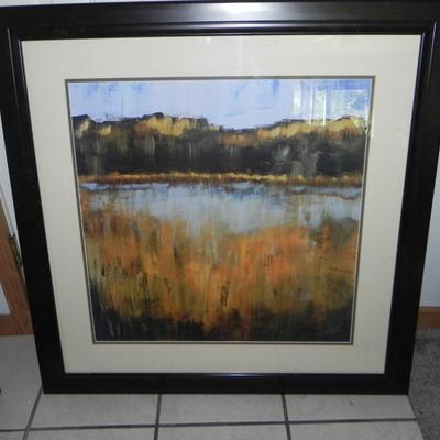 LARGE FRAMED ABSTRACT "SALT WATER MARSH" ARTWORK