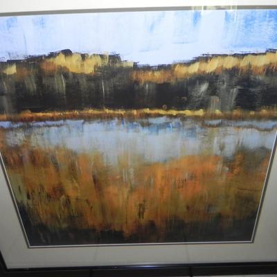 LARGE FRAMED ABSTRACT "SALT WATER MARSH" ARTWORK