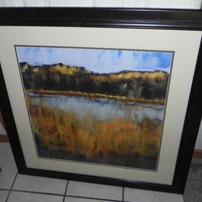 LARGE FRAMED ABSTRACT "SALT WATER MARSH" ARTWORK